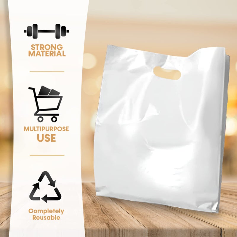 Bags4U أكياس البضائع، مقابض مقطوعة، أكياس قوية، متينة، ومقاومة للتمزق مثالية للبيع بالتجزئة، المتاجر، أو أي فعاليات، بأحجام وألوان مختلفة (أبيض، 15x18 بوصة (عبوة من 100)) - Image 5
